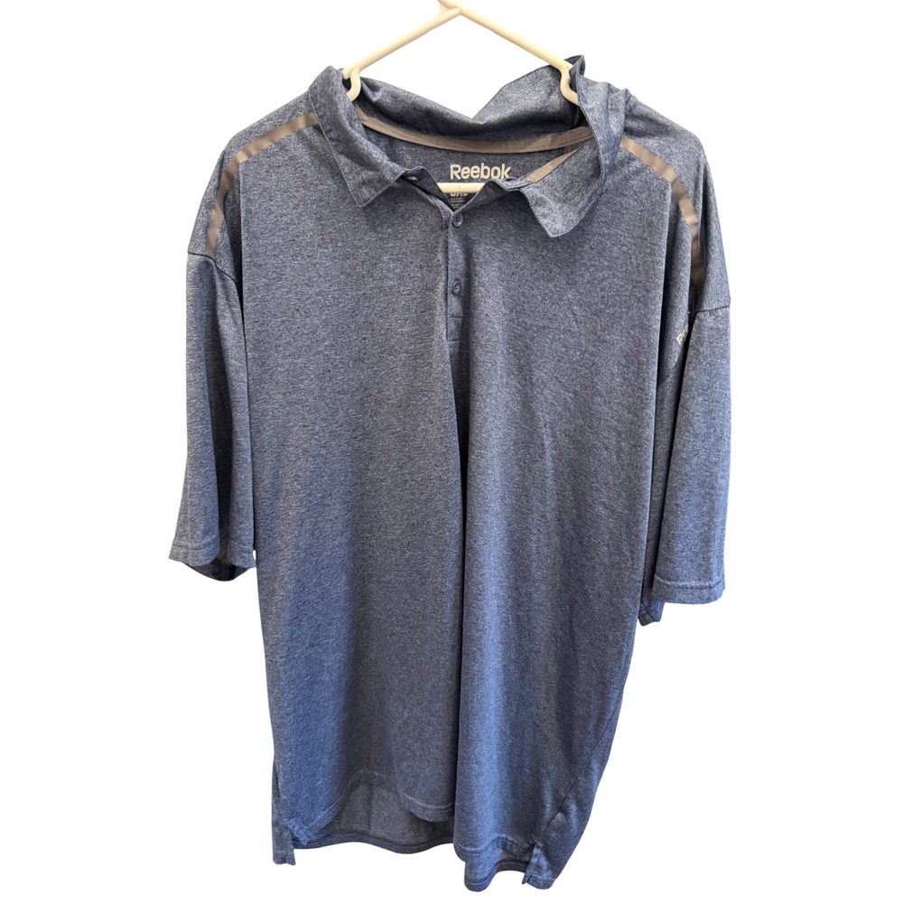 Reebok PlayDry Mens 3XL Blue Heathered Performance Short Sleeve Polo Shirt